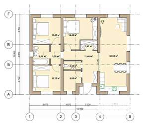Коттедж 125м&sup2;, 1-этажный, участок 6 сот.  