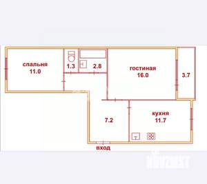 2-к квартира, вторичка, 54м2, 5/10 этаж
