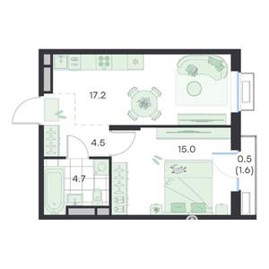 1-к квартира, вторичка, 42м2, 2/5 этаж