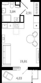 Студия квартира, вторичка, 28м2, 15/15 этаж