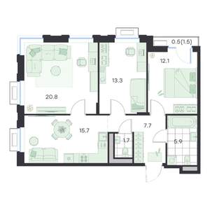 3-к квартира, вторичка, 78м2, 2/5 этаж
