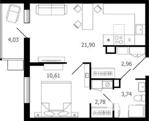 2-к квартира, вторичка, 43м2, 16/16 этаж