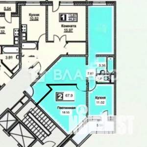 2-к квартира, вторичка, 68м2, 3/16 этаж