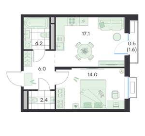 1-к квартира, вторичка, 44м2, 4/4 этаж