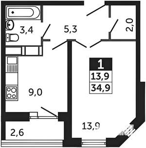 1-к квартира, вторичка, 35м2, 14/22 этаж