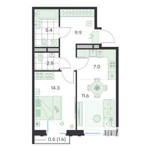 2-к квартира, вторичка, 51м2, 2/5 этаж