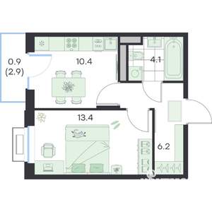 1-к квартира, вторичка, 35м2, 4/5 этаж