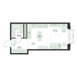 1-к квартира, вторичка, 34м2, 4/5 этаж
