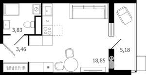Студия квартира, строящийся дом, 29м2, 14/16 этаж