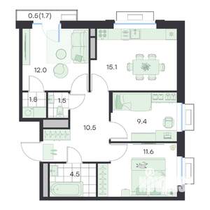 3-к квартира, вторичка, 67м2, 3/5 этаж