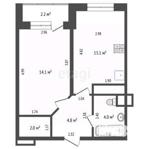 1-к квартира, вторичка, 38м2, 18/22 этаж