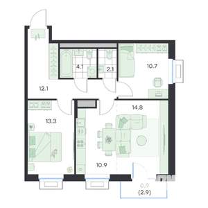 3-к квартира, вторичка, 69м2, 3/5 этаж