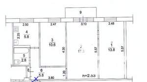 3-к квартира, вторичка, 56м2, 4/5 этаж