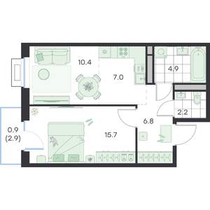 2-к квартира, вторичка, 48м2, 4/5 этаж