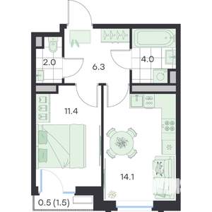 1-к квартира, вторичка, 38м2, 3/5 этаж