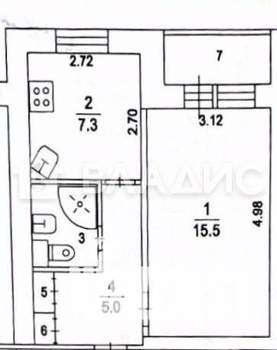 1-к квартира, вторичка, 32м2, 6/9 этаж