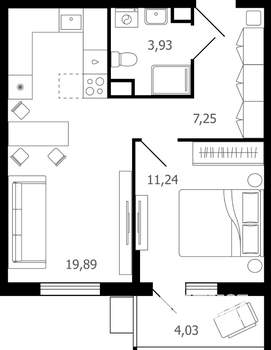 2-к квартира, вторичка, 44м2, 10/16 этаж