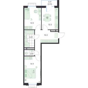 2-к квартира, вторичка, 61м2, 4/5 этаж