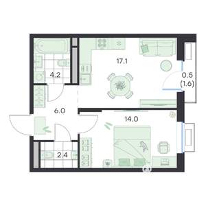 1-к квартира, вторичка, 44м2, 4/5 этаж