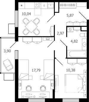 2-к квартира, вторичка, 53м2, 16/16 этаж