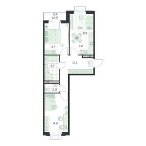 3-к квартира, вторичка, 65м2, 2/5 этаж