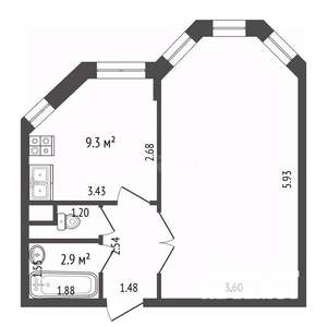 1-к квартира, вторичка, 42м2, 1/3 этаж