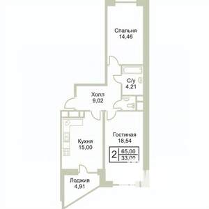 2-к квартира, вторичка, 64м2, 5/17 этаж