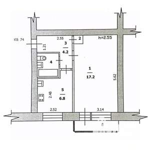 1-к квартира, вторичка, 32м2, 4/5 этаж