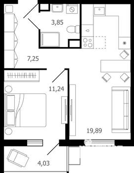 2-к квартира, строящийся дом, 44м2, 16/16 этаж