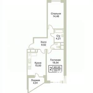 2-к квартира, вторичка, 64м2, 5/17 этаж