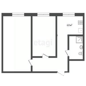 2-к квартира, вторичка, 43м2, 1/5 этаж