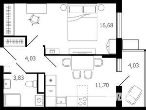 1-к квартира, вторичка, 38м2, 16/16 этаж