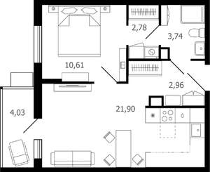 2-к квартира, строящийся дом, 43м2, 12/16 этаж