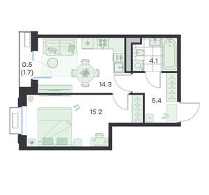 1-к квартира, вторичка, 40м2, 4/4 этаж