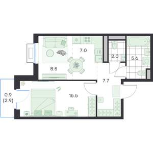 2-к квартира, вторичка, 47м2, 3/5 этаж