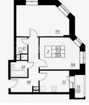 2-к квартира, вторичка, 53м2, 3/3 этаж