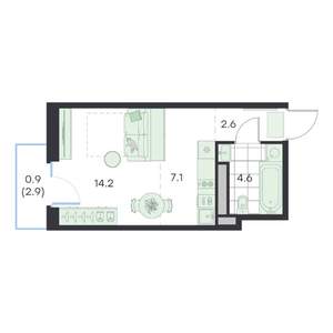 1-к квартира, вторичка, 29м2, 2/5 этаж