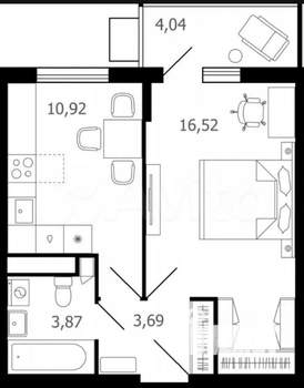 1-к квартира, вторичка, 35м2, 7/16 этаж