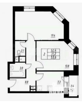 2-к квартира, вторичка, 53м2, 3/3 этаж