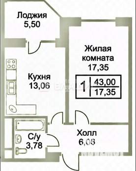 1-к квартира, вторичка, 42м2, 11/17 этаж