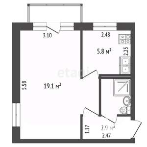 1-к квартира, вторичка, 31м2, 4/5 этаж