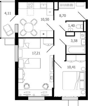 2-к квартира, строящийся дом, 53м2, 2/16 этаж
