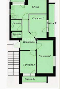 3-к квартира, вторичка, 72м2, 3/3 этаж