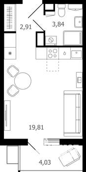 Студия квартира, вторичка, 28м2, 16/16 этаж