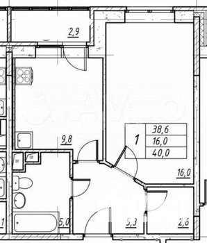 1-к квартира, вторичка, 40м2, 2/3 этаж