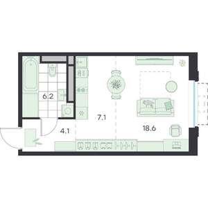 1-к квартира, вторичка, 36м2, 1/5 этаж