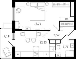1-к квартира, вторичка, 41м2, 15/16 этаж