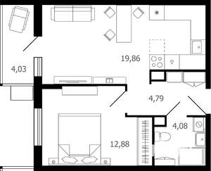 2-к квартира, строящийся дом, 43м2, 14/16 этаж