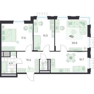 3-к квартира, вторичка, 86м2, 1/5 этаж