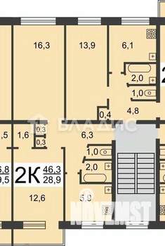 2-к квартира, вторичка, 47м2, 2/5 этаж